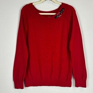 Lauren Ralph Lauren Red Cotton Buckle Long Sleeve Sweater XL